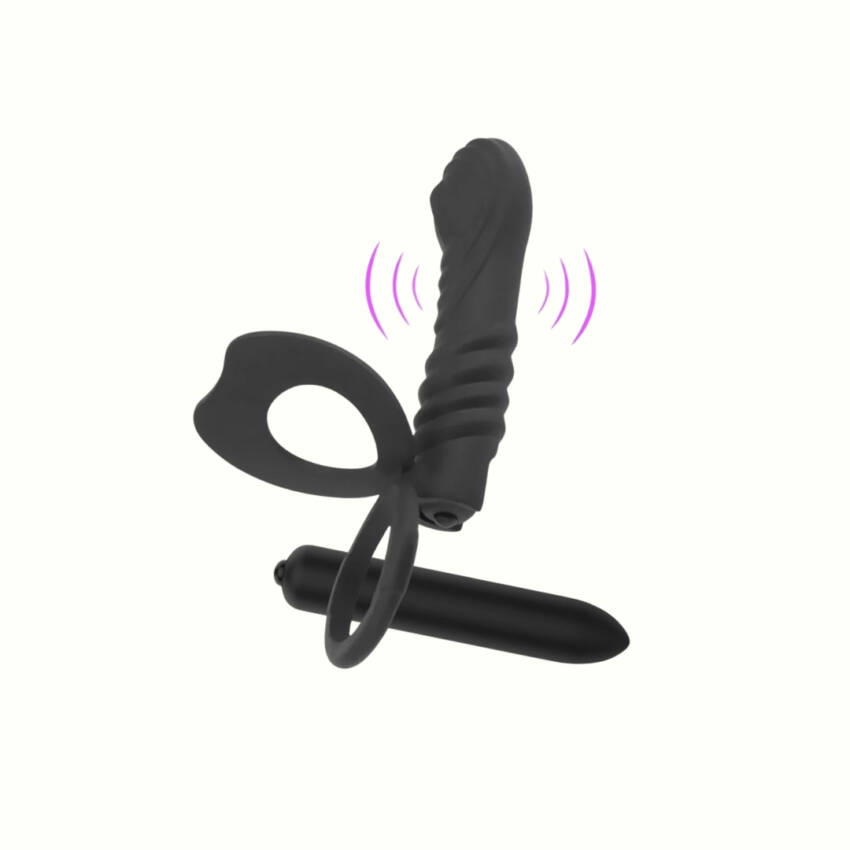 Double Penetration Vibrator | Cock Ring with Anal Beads & Dildo